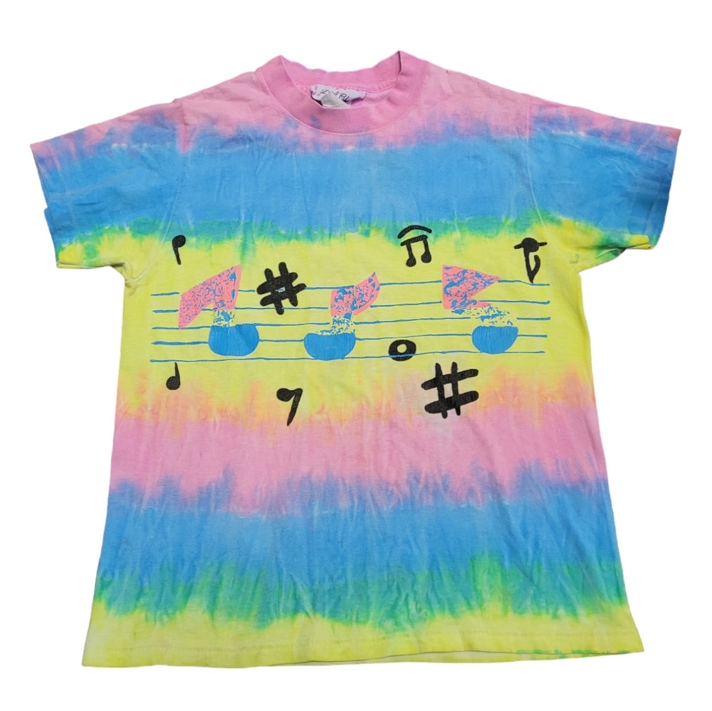 Vintage 1990s L.A. Chic California neon tie-dye music notes t-shirt